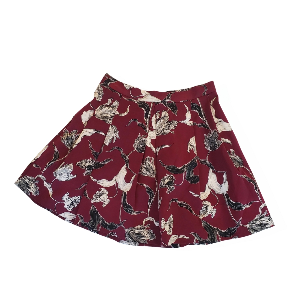 Banana Republic Floral A-Line Pleated Skirt - Burgandy and Black